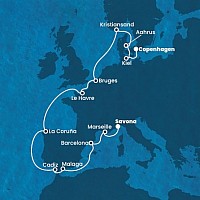 Taliansko, Francúzsko, Španielsko, Belgicko, Nórsko, Dánsko, Nemecko zo Savony na lodi Costa Diadema